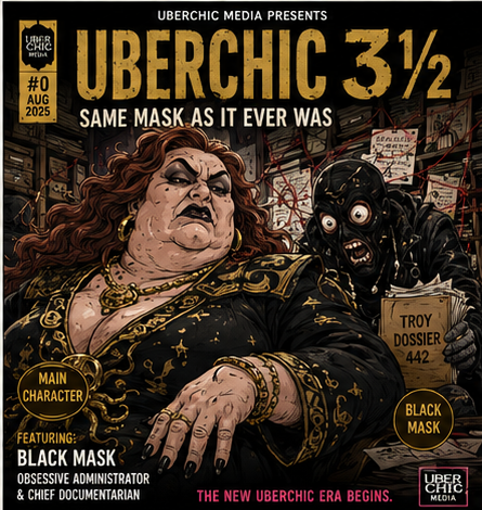 Satirical UberChic 3½ cover featuring UberChic and Black Mask