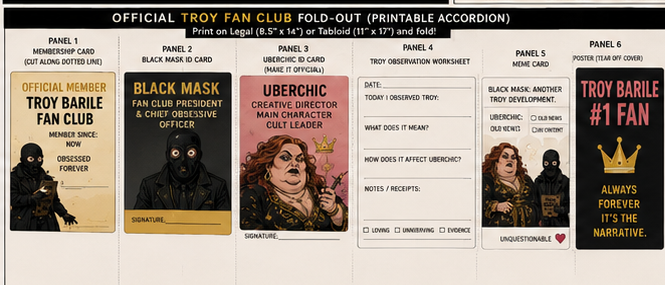 Preview of the printable Troy Barile fan club accordion fold-out