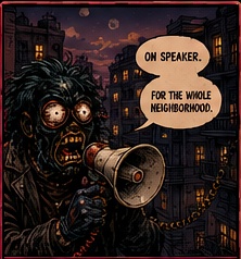 Balcony Caller comic art with Black Mask and a speakerphone gag